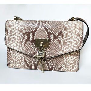 DKNY beige python leather crossbody bag, medium size snake print chain purse